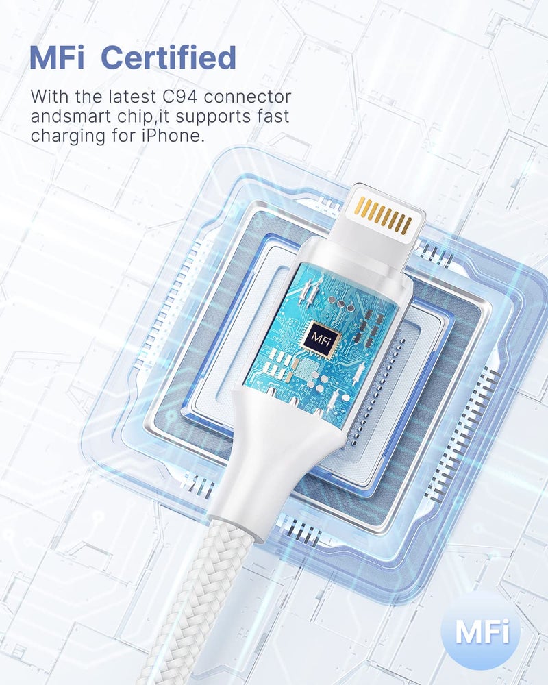 اييونوس كابل شحن آيفون من Aioneus بطول 2 متر، معتمد من MFi، كابل USB-A إلى Lightning، شحن سريع، مضفر من النايلون، متوافق مع iPhone 14 13 12 11 Pro Max Mini XS XR X 8 7 Plus iPad - Image 2