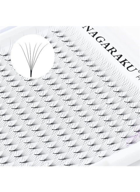 Premade Fans Eyelash Extensions 320 Fans 6D Volume 0.07mm C curl 9-14mm Mix Tray Sharp Narrow Stem Clusters Thin Pointy Base Russian Pre Fanned Fluffy Matte Black