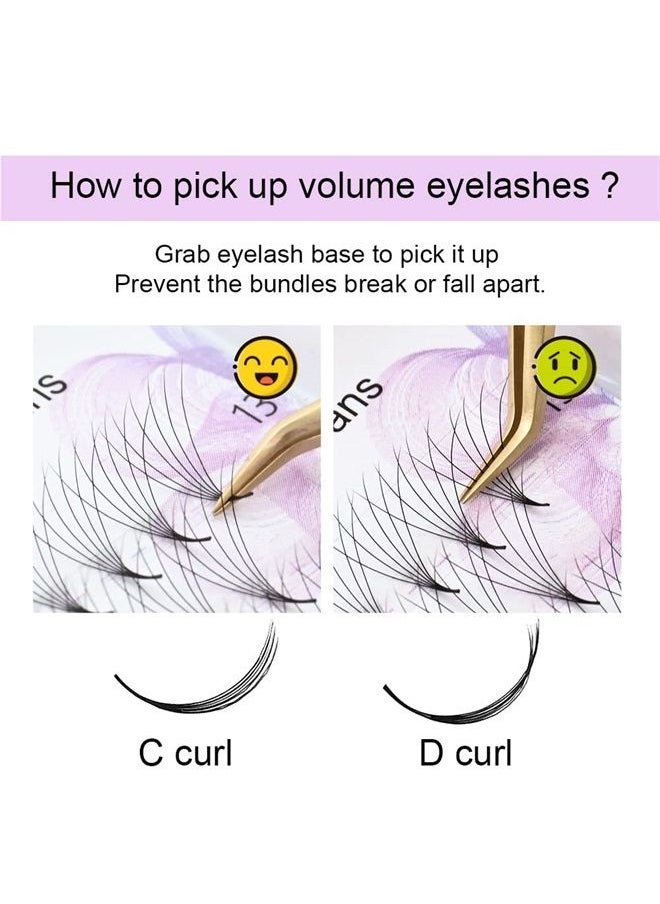 Premade Fans Eyelash Extensions 320 Fans 6D Volume 0.07mm C curl 9-14mm Mix Tray Sharp Narrow Stem Clusters Thin Pointy Base Russian Pre Fanned Fluffy Matte Black