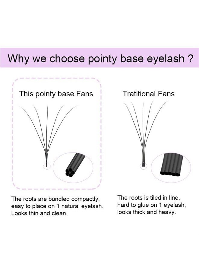Premade Fans Eyelash Extensions 320 Fans 6D Volume 0.07mm C curl 9-14mm Mix Tray Sharp Narrow Stem Clusters Thin Pointy Base Russian Pre Fanned Fluffy Matte Black