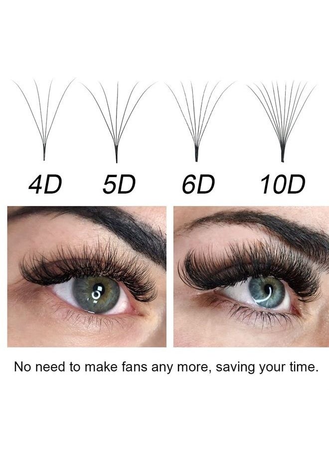 Premade Fans Eyelash Extensions 320 Fans 6D Volume 0.07mm C curl 9-14mm Mix Tray Sharp Narrow Stem Clusters Thin Pointy Base Russian Pre Fanned Fluffy Matte Black