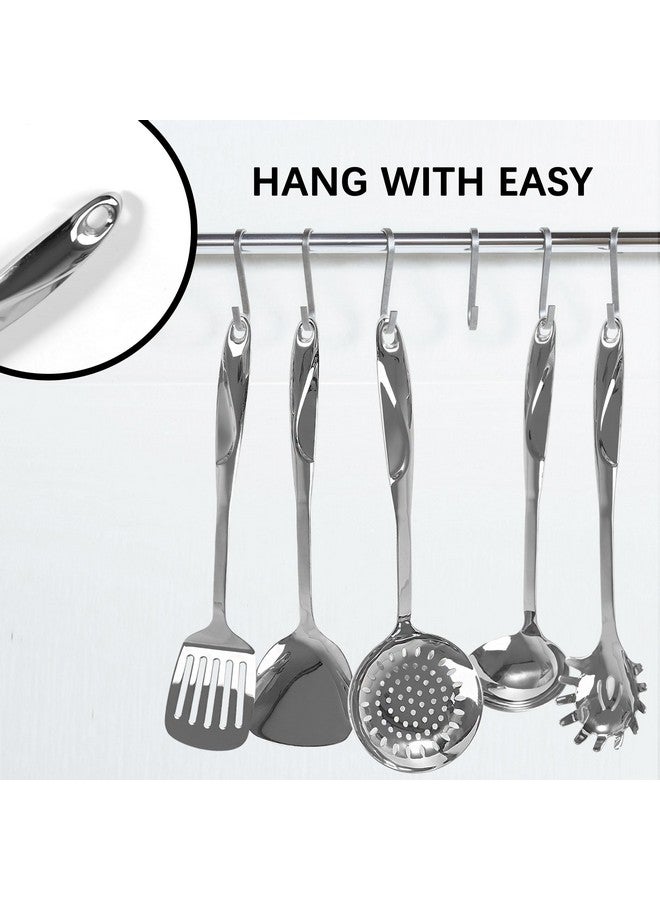 IMEEA 5-Piece Kitchen Utensils Set SUS304 Stainless Steel Cooking Utensils Set Includes Spatula, Soup Ladle, Slotted Spatula, Pasta Server & Skimmer - Image 3