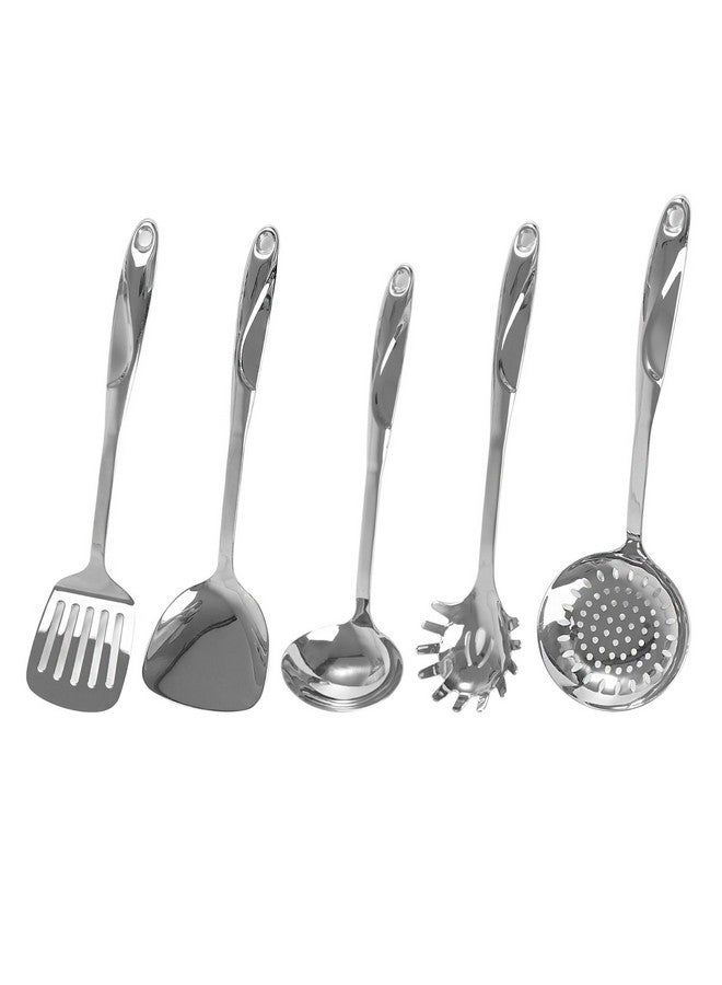 IMEEA 5-Piece Kitchen Utensils Set SUS304 Stainless Steel Cooking Utensils Set Includes Spatula, Soup Ladle, Slotted Spatula, Pasta Server & Skimmer - Image 1