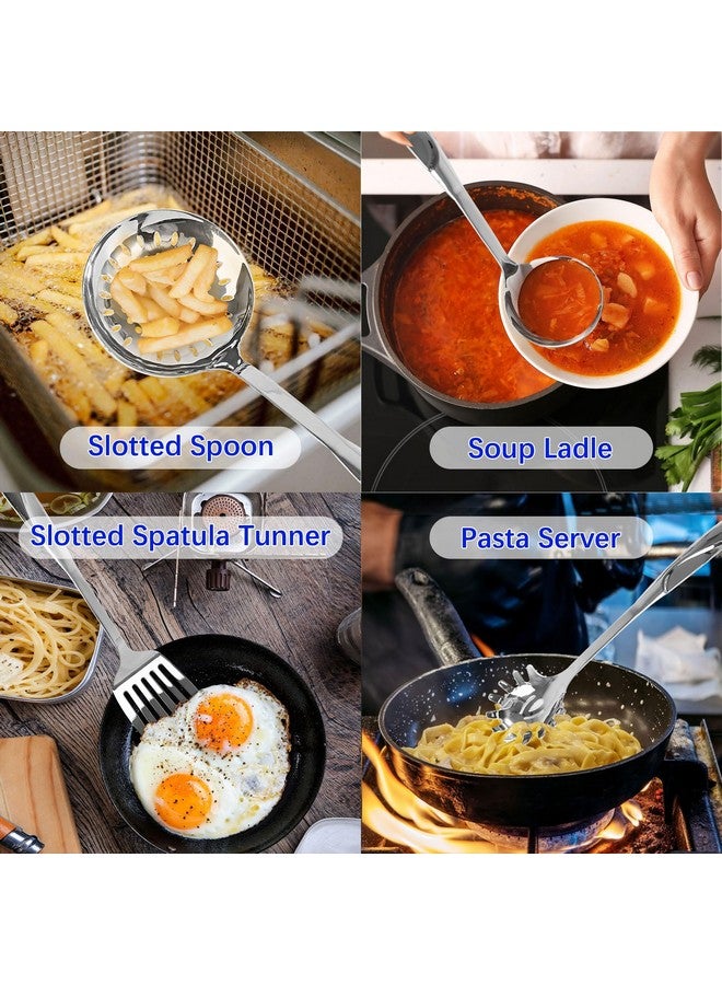 IMEEA 5-Piece Kitchen Utensils Set SUS304 Stainless Steel Cooking Utensils Set Includes Spatula, Soup Ladle, Slotted Spatula, Pasta Server & Skimmer - Image 4