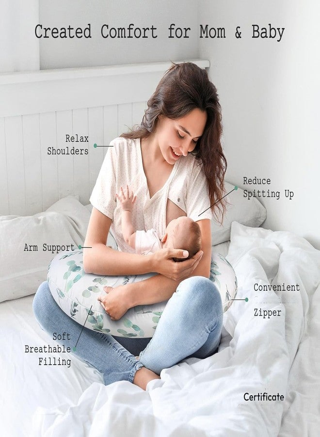 LittleDuds Baby Feeding Pillow for New Born Baby, Breastfeeding & Nursing Pillow with Removable Cover, Infant Support Cushion for 0–24 Months, Tummy Time Pillow | Cottage Care (Green Leaves) - Image 2
