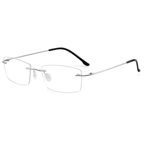 Dervin Zero Power Blue Cut Computer Bluelight Blocking Glasses For Men and Women | Anti Glare, Lightweight & Blocks Harmful Rays | Titanium Rimless Rectangular Glasses (Silver-White) - Image 1