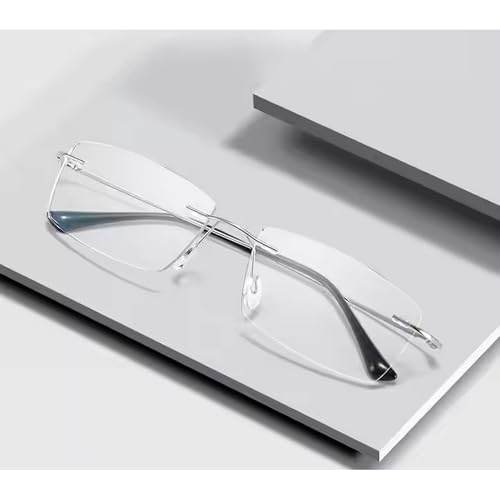 Dervin Zero Power Blue Cut Computer Bluelight Blocking Glasses For Men and Women | Anti Glare, Lightweight & Blocks Harmful Rays | Titanium Rimless Rectangular Glasses (Silver-White) - Image 3