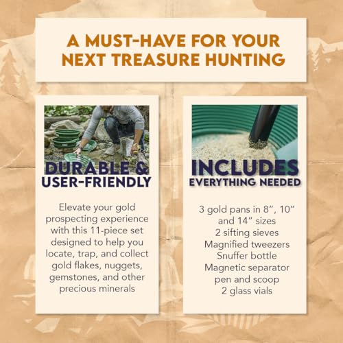 SE 11-Piece Gold Panning Kit - Complete Prospecting Set with Pans, Sieves, Tweezers, Glass Bottles, Sand Magnet, and More - Ideal for Beginners and Enthusiasts - GP5-KIT111 - Image 2