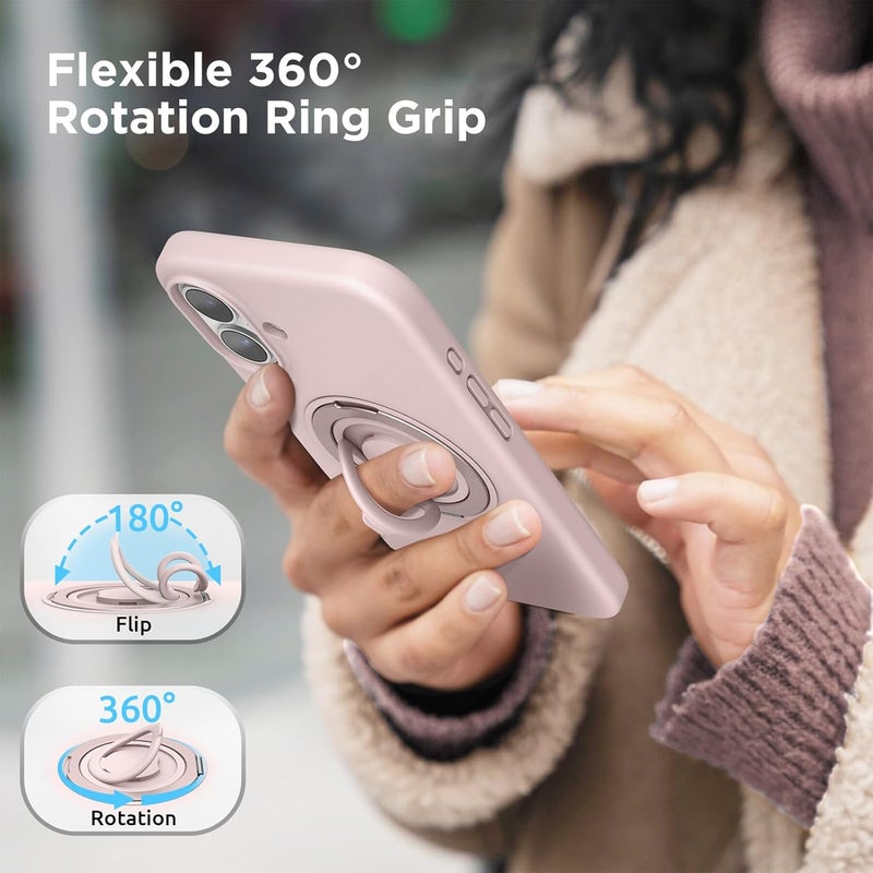SURPHY for iPhone 16 Plus Case With Rotable Magnetic Ring Stand and Silicone Finger Ring Grip, Compatible with MagSafe, Slim Shockproof Phone Case for iPhone 16 Plus 6.7 Inch, Light Pink - Image 4