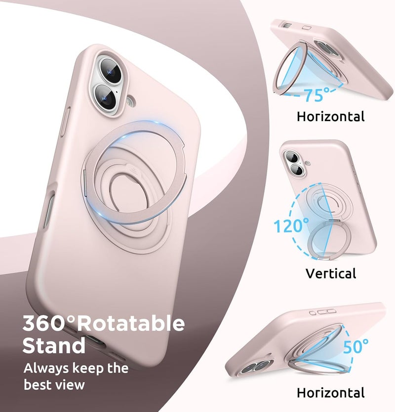 SURPHY for iPhone 16 Plus Case With Rotable Magnetic Ring Stand and Silicone Finger Ring Grip, Compatible with MagSafe, Slim Shockproof Phone Case for iPhone 16 Plus 6.7 Inch, Light Pink - Image 3