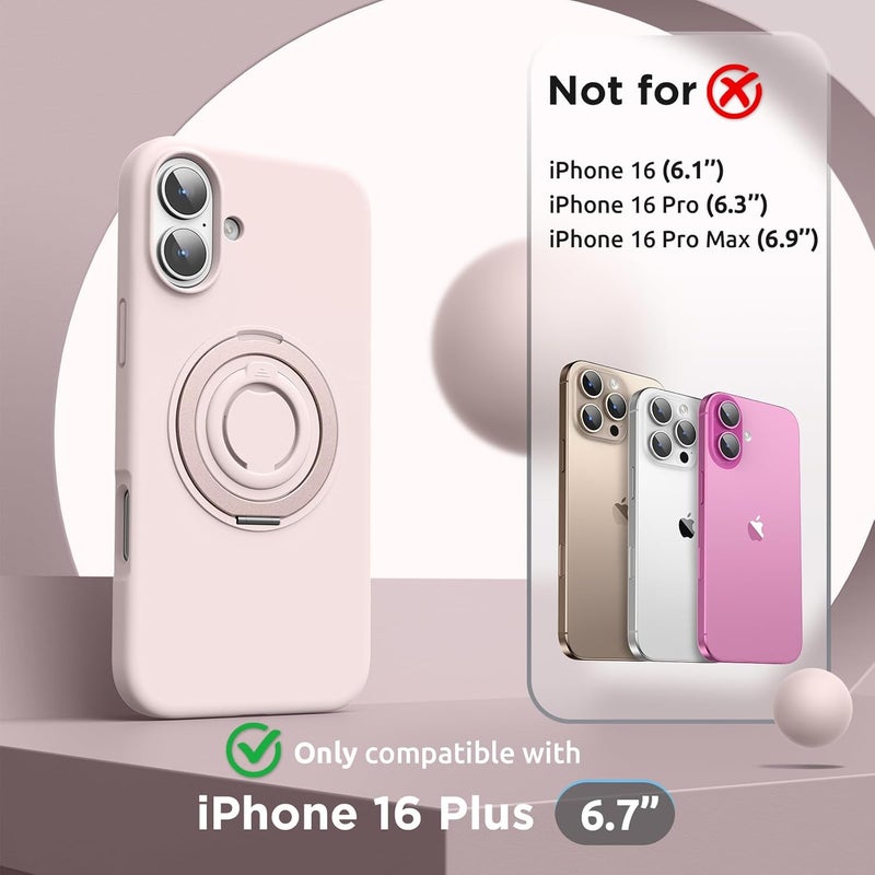 SURPHY for iPhone 16 Plus Case With Rotable Magnetic Ring Stand and Silicone Finger Ring Grip, Compatible with MagSafe, Slim Shockproof Phone Case for iPhone 16 Plus 6.7 Inch, Light Pink - Image 2