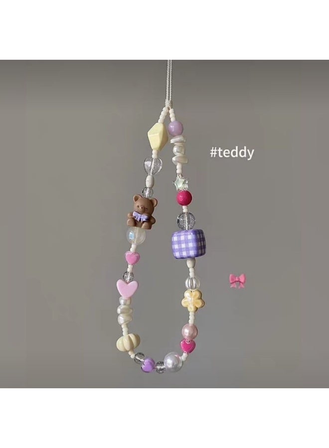 NIBEMINENT Phone Charm/ Chain Strap for Women Girls, Teddy Bear Necklace Cell Phone Case Lanyard Wrist Strap - Image 1