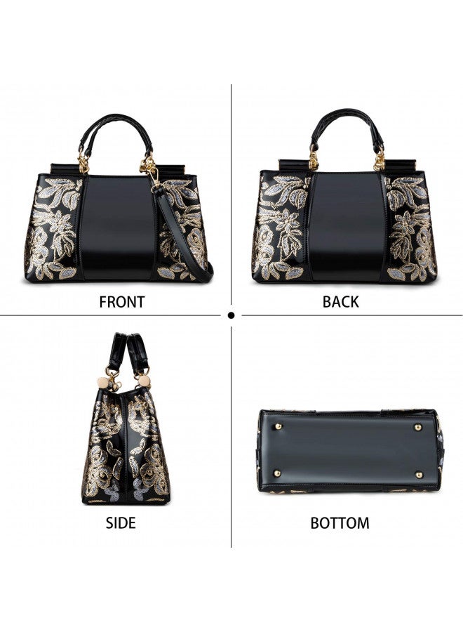 Nevenka Nevenka Evening Handbags for Women Patent Leather Top Handle Purse Cross-Body Bag for Party Daily UseBlack - Image 1