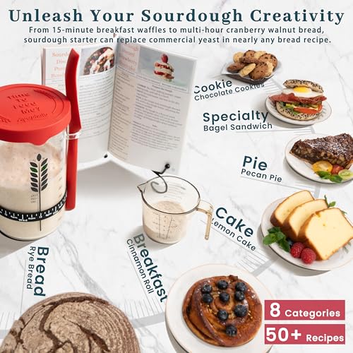 Ayerphalo Sourdough Starter Kit - 38oz with Cookbook, Measuring Cup, Spatula, Wide Mouth Jar Cover, Thermometer, Date Marked Feeding Band, Glass Jar for Baker, Bread Baking Supplies - Image 5
