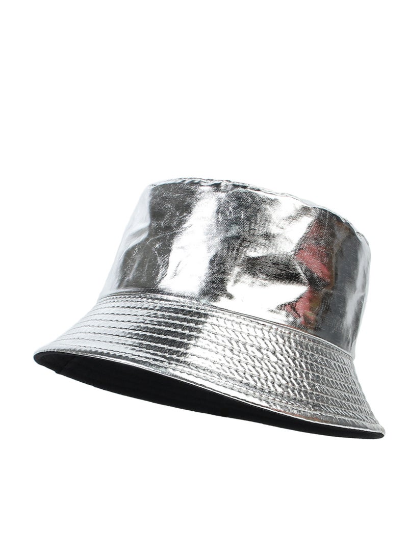 Unisex Shiny Bucket Hat PU Leather Waterproof Rain Hat Fishing Cap Reversible Bucket Hat Packable Sun Hats - Image 1
