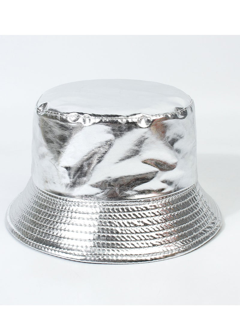 Unisex Shiny Bucket Hat PU Leather Waterproof Rain Hat Fishing Cap Reversible Bucket Hat Packable Sun Hats - Image 2