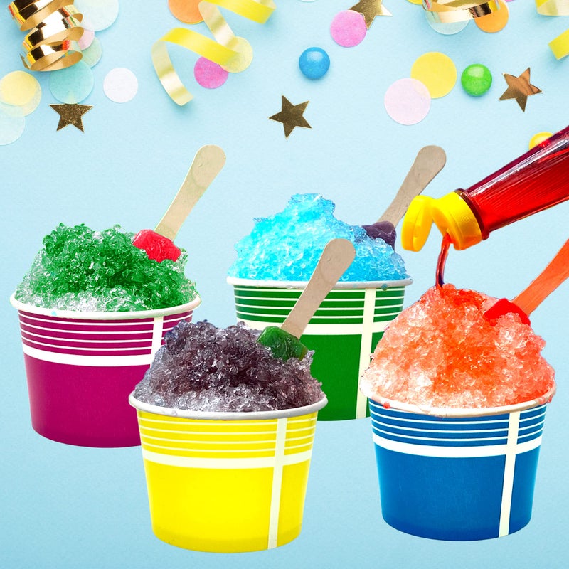 Concession Essentials Heavy Duty 12oz Snow Cone Cups with 8"" Neon Spoon Straws and Candy Spoons  Yellow  Pink  Green  Blue (YPGB20CT)  70 Piece Set - Image 2