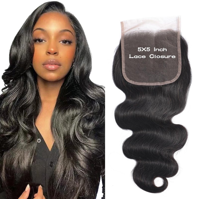 Selina 5x5 Lace Closure Brazilian Body Wave Closure Lace Closure Human Hair Unprocessed Human Hair Brazilian Virgin Hair Free Part Closure Natural Hair Color Black 18Inch 5X5Body