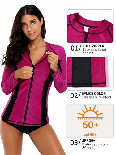 ATTRACO Long Sleeve Rashguard Shirt Swimwear Sun Protection Surf Shirts Wine L - Image 4