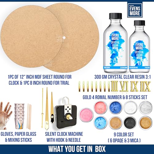 Evens More DIY Resin Art Clock Making Kit - Resin, 12" Round MDF Sheet, Pigments, Clock Machine, and More - Image 2