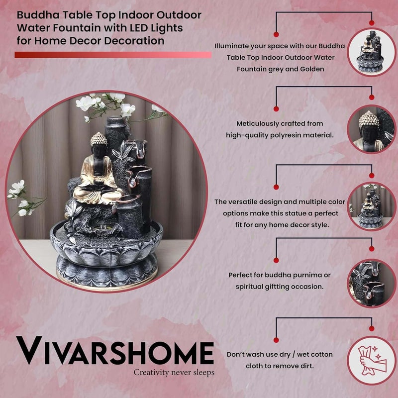 VIVARS Resin Buddha Water Fountain with LED Light 3Tier Indoor Water Fountain for Home Decor Decoration Showpiece Black - Image 3