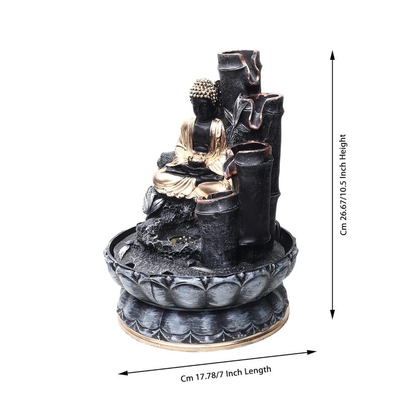 VIVARS Resin Buddha Water Fountain with LED Light 3Tier Indoor Water Fountain for Home Decor Decoration Showpiece Black - Image 2