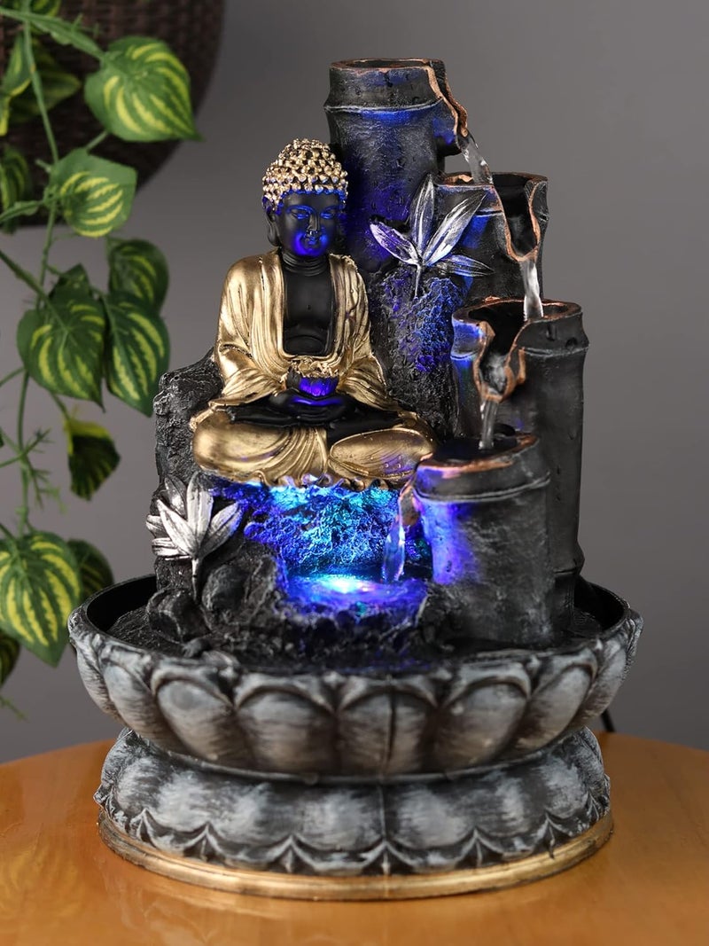 VIVARS Resin Buddha Water Fountain with LED Light 3Tier Indoor Water Fountain for Home Decor Decoration Showpiece Black - Image 4