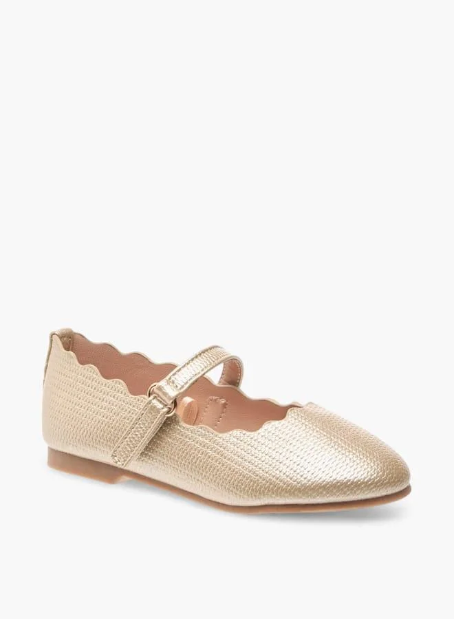 جونيورز حذاء باليرينا بناتي بتفاصيل مموجة وإغلاق بشريط لاصق