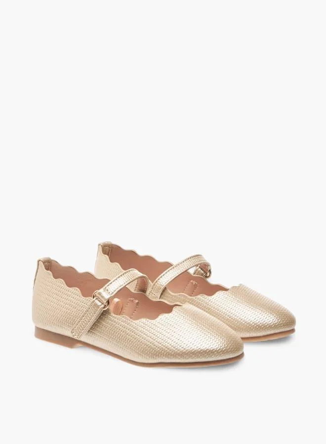 جونيورز حذاء باليرينا بناتي بتفاصيل مموجة وإغلاق بشريط لاصق