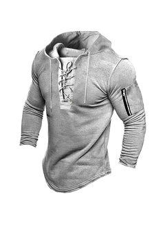 Generic Mens Casual Sports Hoodie Solid Color Spring Autumn DL24 Light gray 