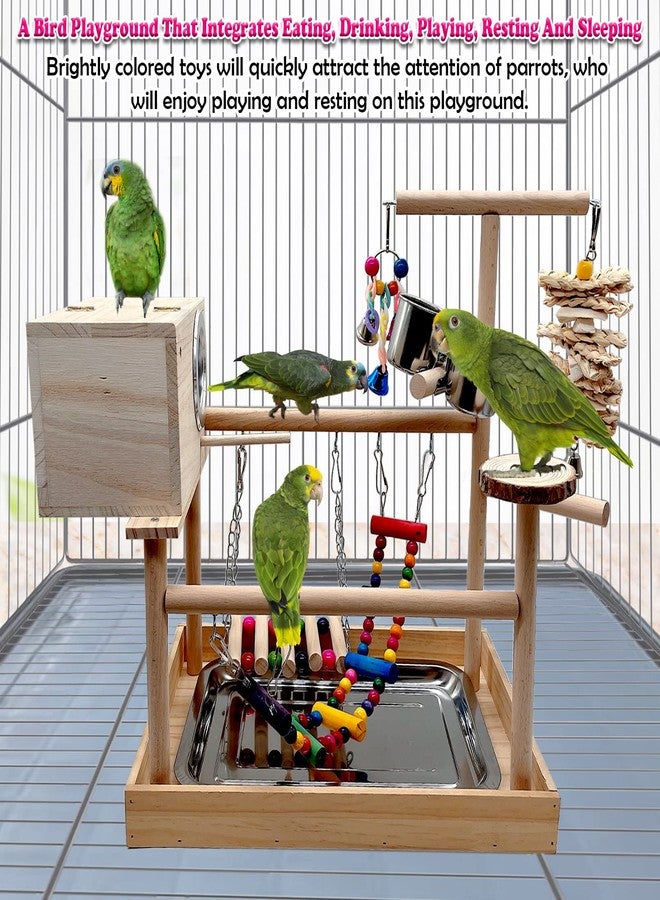 كاثسون ملعب طيور كاثسون، منصة لعب للببغاء، صالة ألعاب للببغاء الصغير مع صندوق تكاثر وأكواب طعام، منصة مجثم للكوكاتيل مع ألعاب للمضغ والتمارين، منصة لعب للطيور البادجي والكونيور وطيور الحب - Image 4