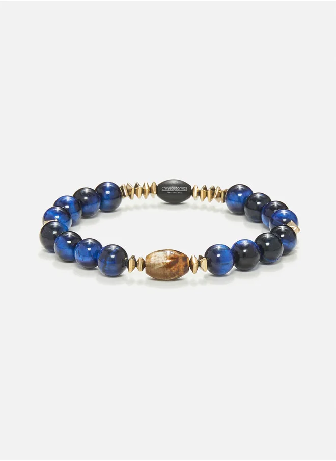 كريسوستوموس Handmade Beaded Bracelet for Men with Glossy Tiger’s Eye