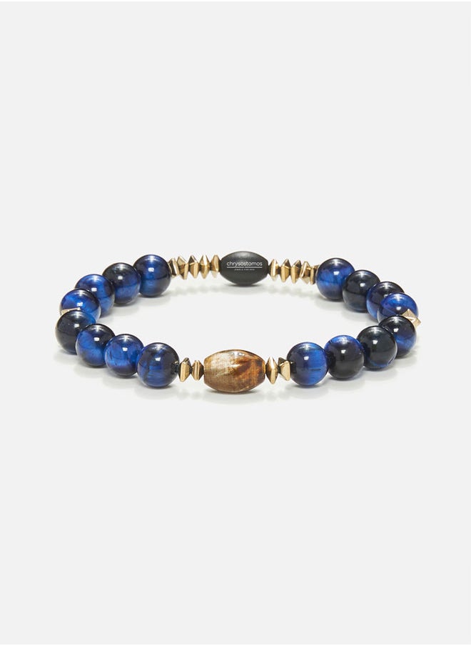 CHRYSOSTOMOS Handmade Beaded Bracelet for Men with Glossy Tigerâ€™s Eye  - Image 1