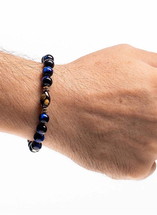 CHRYSOSTOMOS Handmade Beaded Bracelet for Men with Glossy Tigerâ€™s Eye  - Image 3