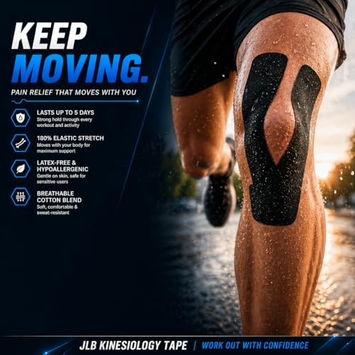 JLB Kinesiology Tape – 2 Rolls, 2 in x 16 ft – KT Tape for Shoulder, Knee, Wrist & Ankle – Waterproof Athletic Tape – Latex-Free Sports Tape for Pain Relief, Muscle Support & Physical Therapy (Black) - Image 2
