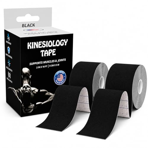 JLB Kinesiology Tape – 2 Rolls, 2 in x 16 ft – KT Tape for Shoulder, Knee, Wrist & Ankle – Waterproof Athletic Tape – Latex-Free Sports Tape for Pain Relief, Muscle Support & Physical Therapy (Black) - Image 1