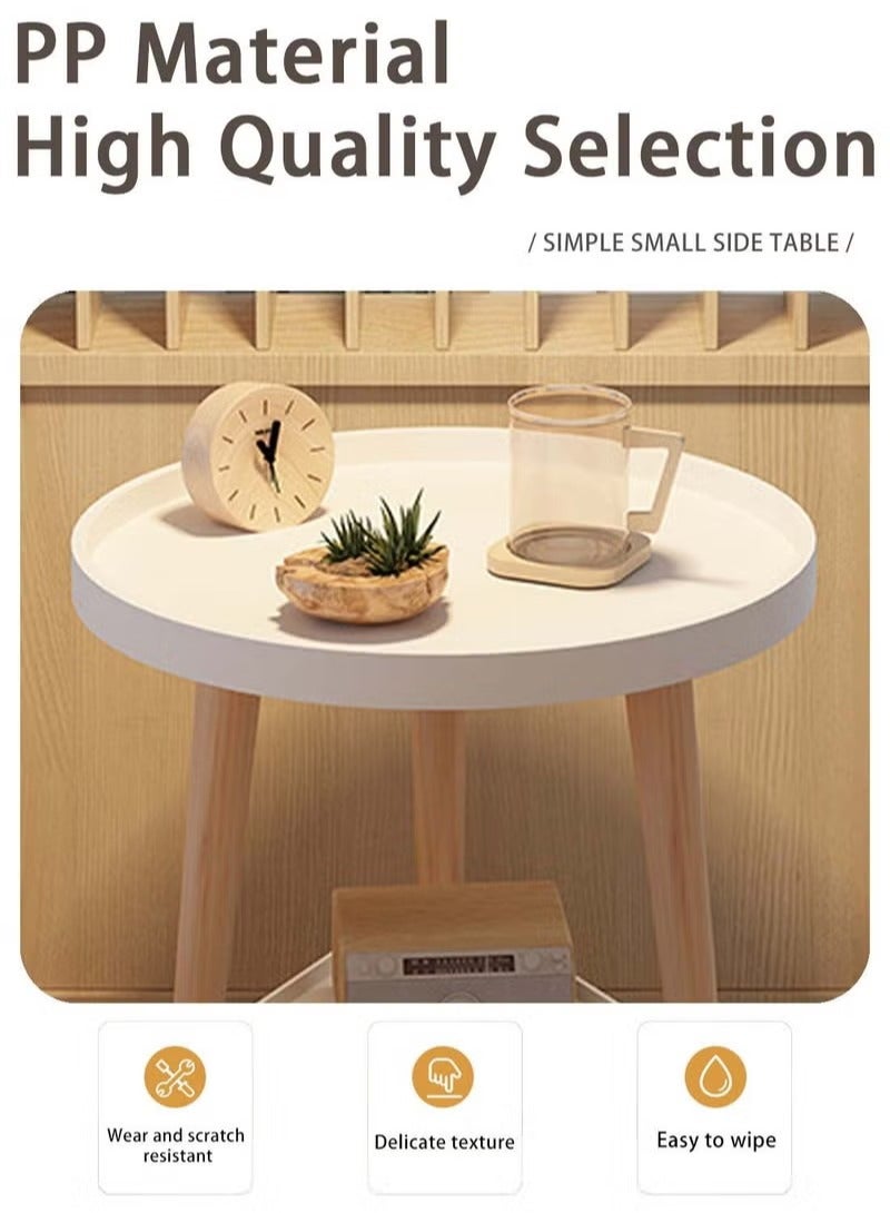 ميكسد طاولة قهوة مكونة من طبقتين، طاولة جانبية مستديرة متينة لغرفة النوم وغرفة الضيوف وطاولة زاوية بجانب السرير مع وظيفة تخزين لتزيين المكتب المنزلي 40 * 40 * 44 سم - Image 2