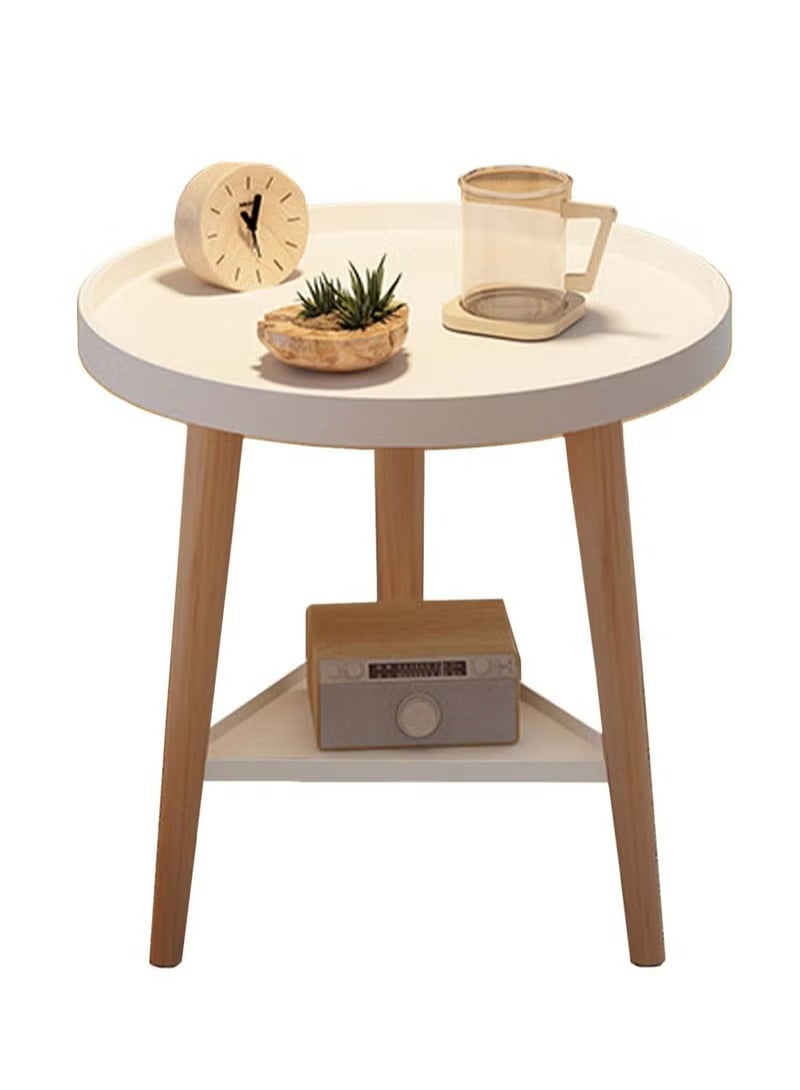 ميكسد طاولة قهوة مكونة من طبقتين، طاولة جانبية مستديرة متينة لغرفة النوم وغرفة الضيوف وطاولة زاوية بجانب السرير مع وظيفة تخزين لتزيين المكتب المنزلي 40 * 40 * 44 سم - Image 1