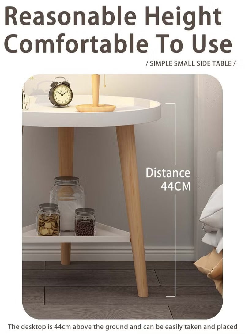 ميكسد طاولة قهوة مكونة من طبقتين، طاولة جانبية مستديرة متينة لغرفة النوم وغرفة الضيوف وطاولة زاوية بجانب السرير مع وظيفة تخزين لتزيين المكتب المنزلي 40 * 40 * 44 سم - Image 3