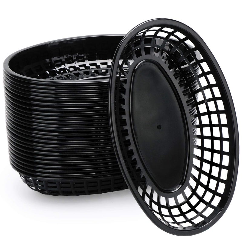 EUSOAR Plastic Oval Serving Baskets, 24pcs, 9.4x6x1.5in, Black, Modern Kitchen Storage, Picnic, Burgers, Sandwiches & Fries, Microwave & Dishwasher Safe - Image 1