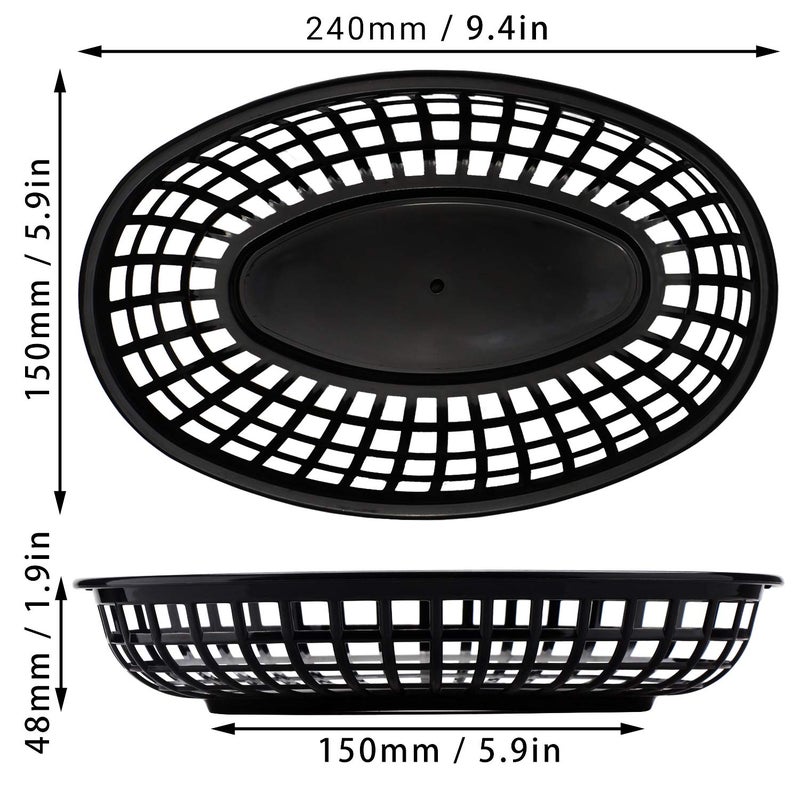 EUSOAR Plastic Oval Serving Baskets, 24pcs, 9.4x6x1.5in, Black, Modern Kitchen Storage, Picnic, Burgers, Sandwiches & Fries, Microwave & Dishwasher Safe - Image 4