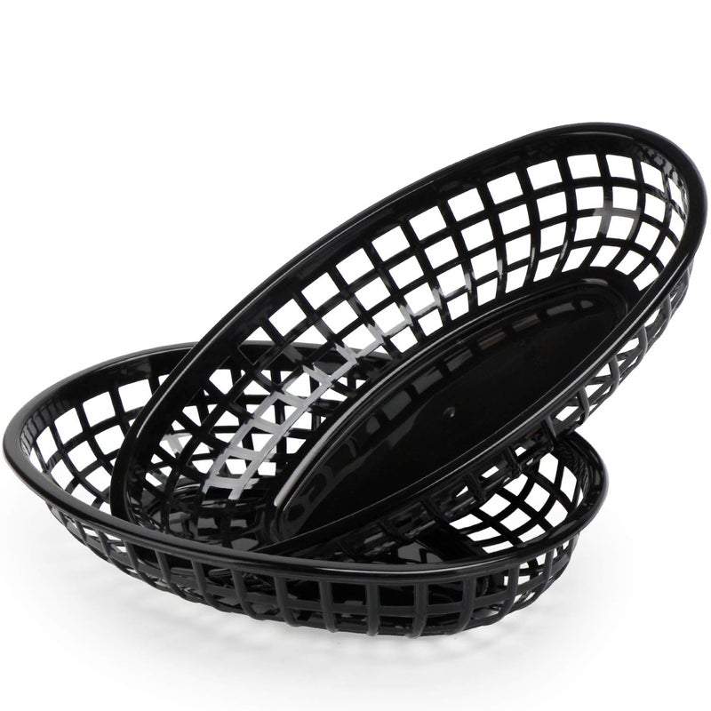 EUSOAR Plastic Oval Serving Baskets, 24pcs, 9.4x6x1.5in, Black, Modern Kitchen Storage, Picnic, Burgers, Sandwiches & Fries, Microwave & Dishwasher Safe - Image 5