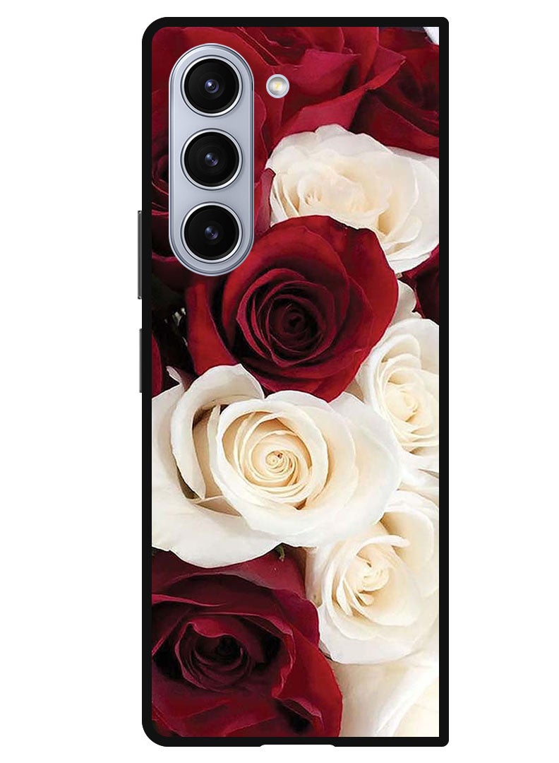 Theodor Protective Case Anti Scratch Shock Proof Bumper Cover For Samsung Galaxy Z Fold 5 White & Red Flower - Image 1