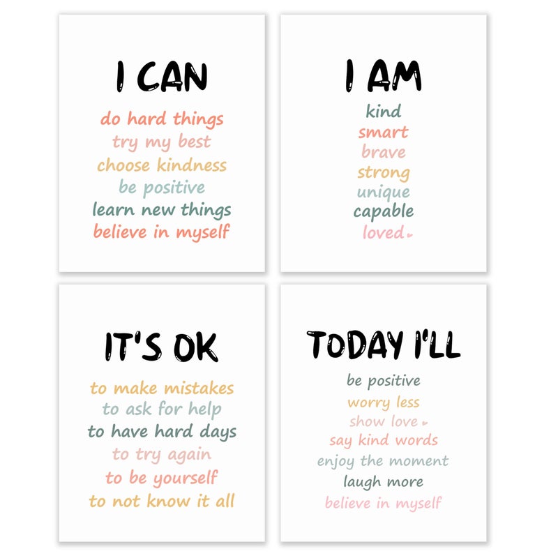 BESERH Positive Affirmation Wall Decor, Inspirational Motivational Quote Wall Art Prints Posters for Classroom Kids Room Nursery Playroom, 8x10 Inches Set of 4 Unframed - Image 1