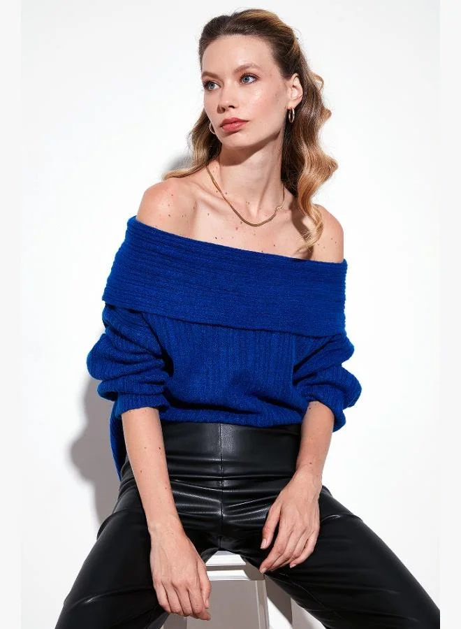 ليلا كنزة نسائية بياقة مادونا من ليلا مقاس كبير