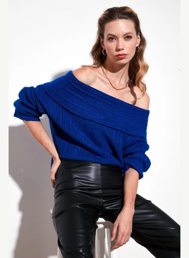 ليلا كنزة نسائية بياقة مادونا من ليلا مقاس كبير