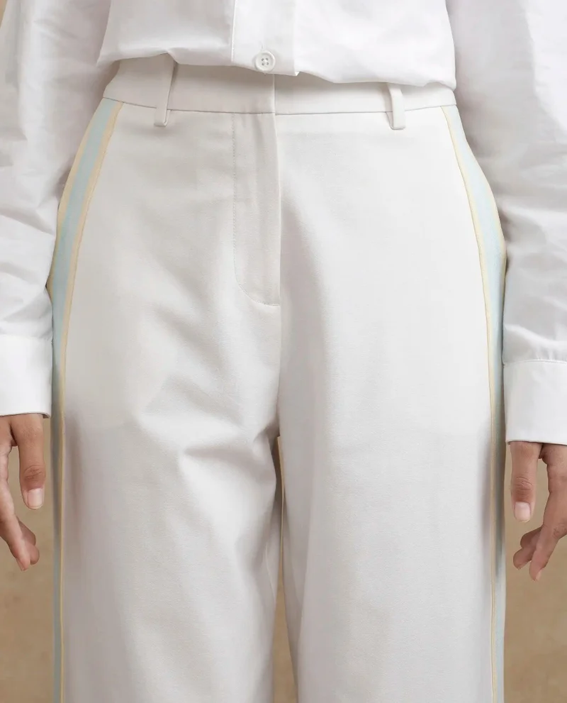 Rareism Women's Solid Wide Leg Track Pant With Tape Detail