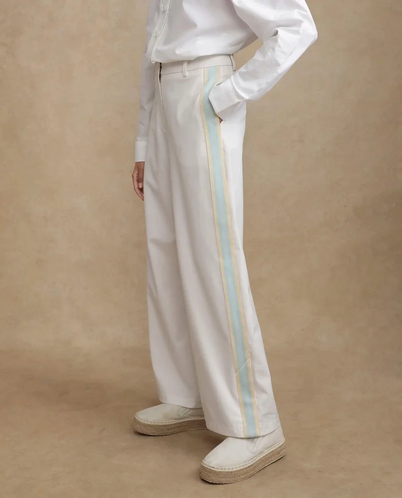 Rareism Women's Solid Wide Leg Track Pant With Tape Detail