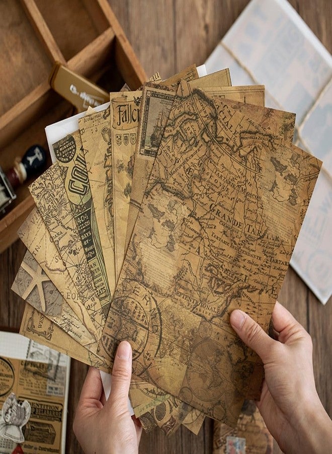 OBUJOPAL Vintage Scrapbook Paper, 40Pcs Craft Paper Old Map Sheet Music Newspaper Design for Junk Journal Collage Card Making Envelopes DIY Project Decoration, A5 - Image 1
