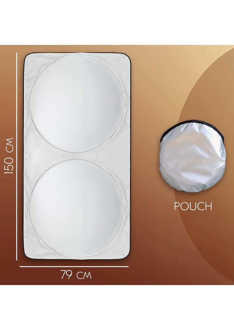 AMROAH Car Windshield Sun Shade, Foldable Reflector Sunshade Offers Ultimate Protection for Car Interior, Cool Reflective Sun Blocker, UV Rays and Heat Sun Visor Protector, Medium (79*150cm)  - Image 2